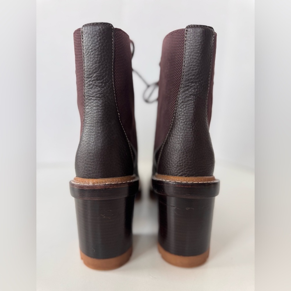 Tory Burch Miller Burgundy Canvas Lug Sole Lace Up Heel Boots Women’s size 8 - Picture 6 of 11